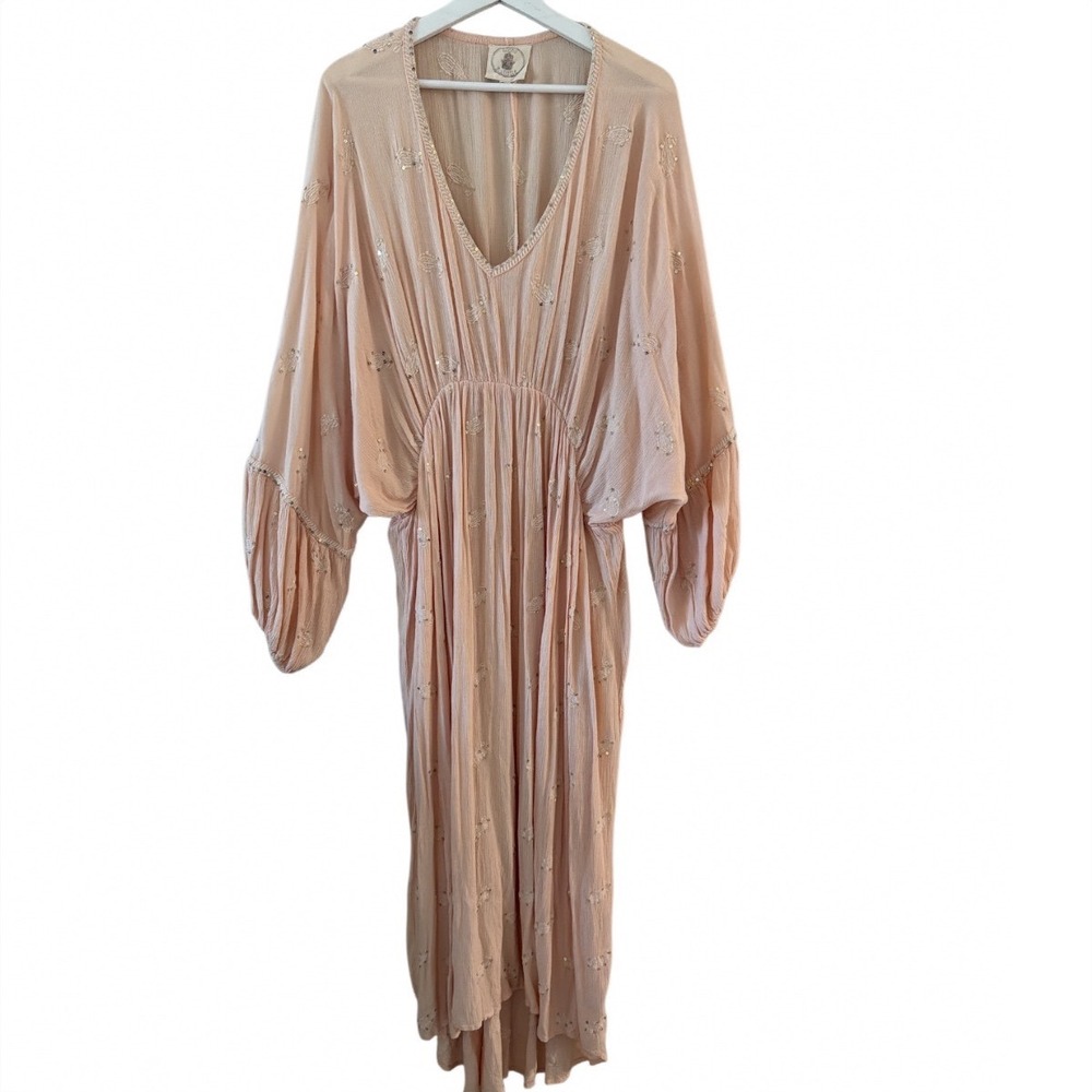 Muche‎ et Muchette Blush Pink Sequin Embroidered Asymmetrical Maxi Dress O/S